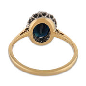 Edwardian 1.60 carat sapphire diamond 18k yellow gold platinum cluster ring