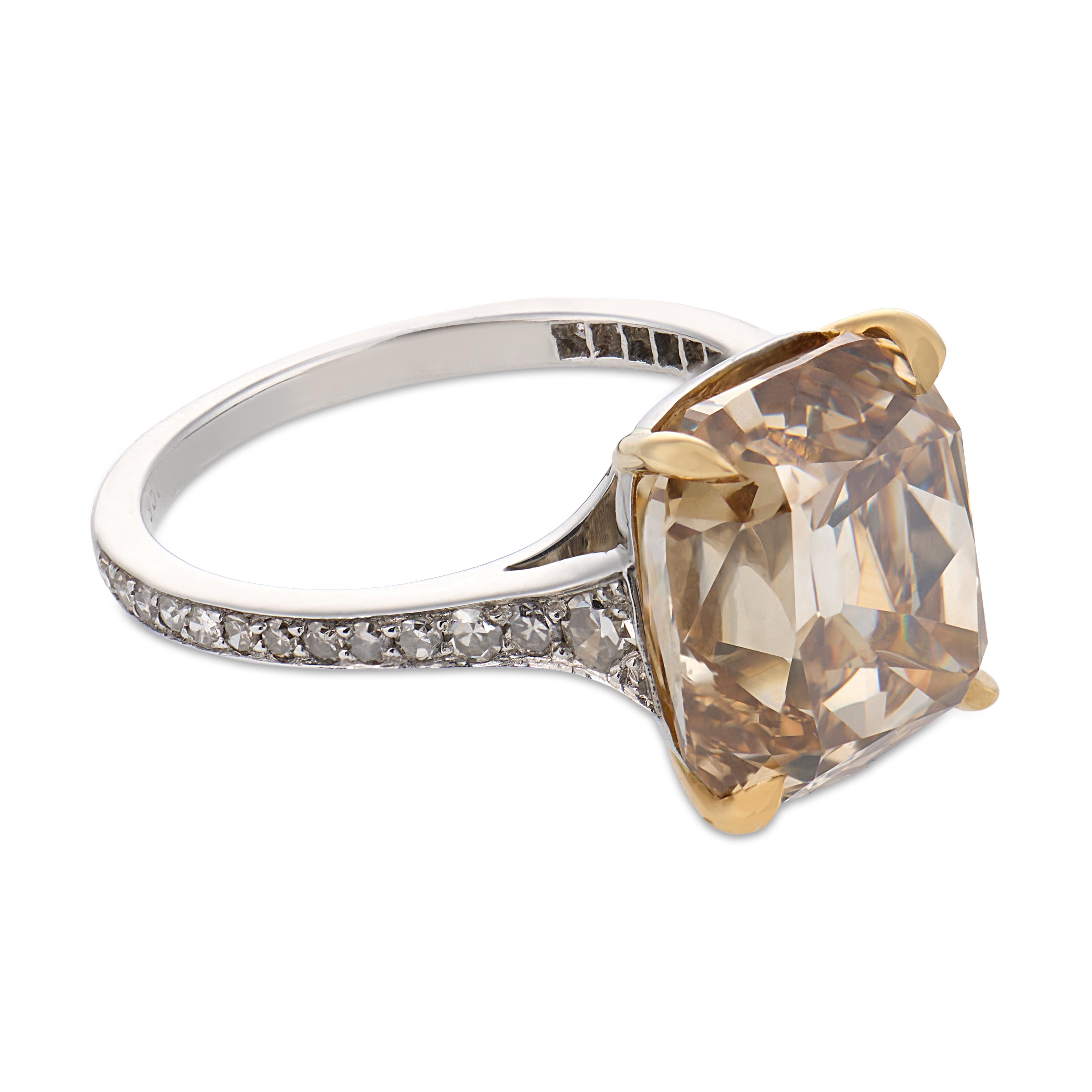 GIA 7.08 carat fancy yellowish brown diamond platinum engagement ring