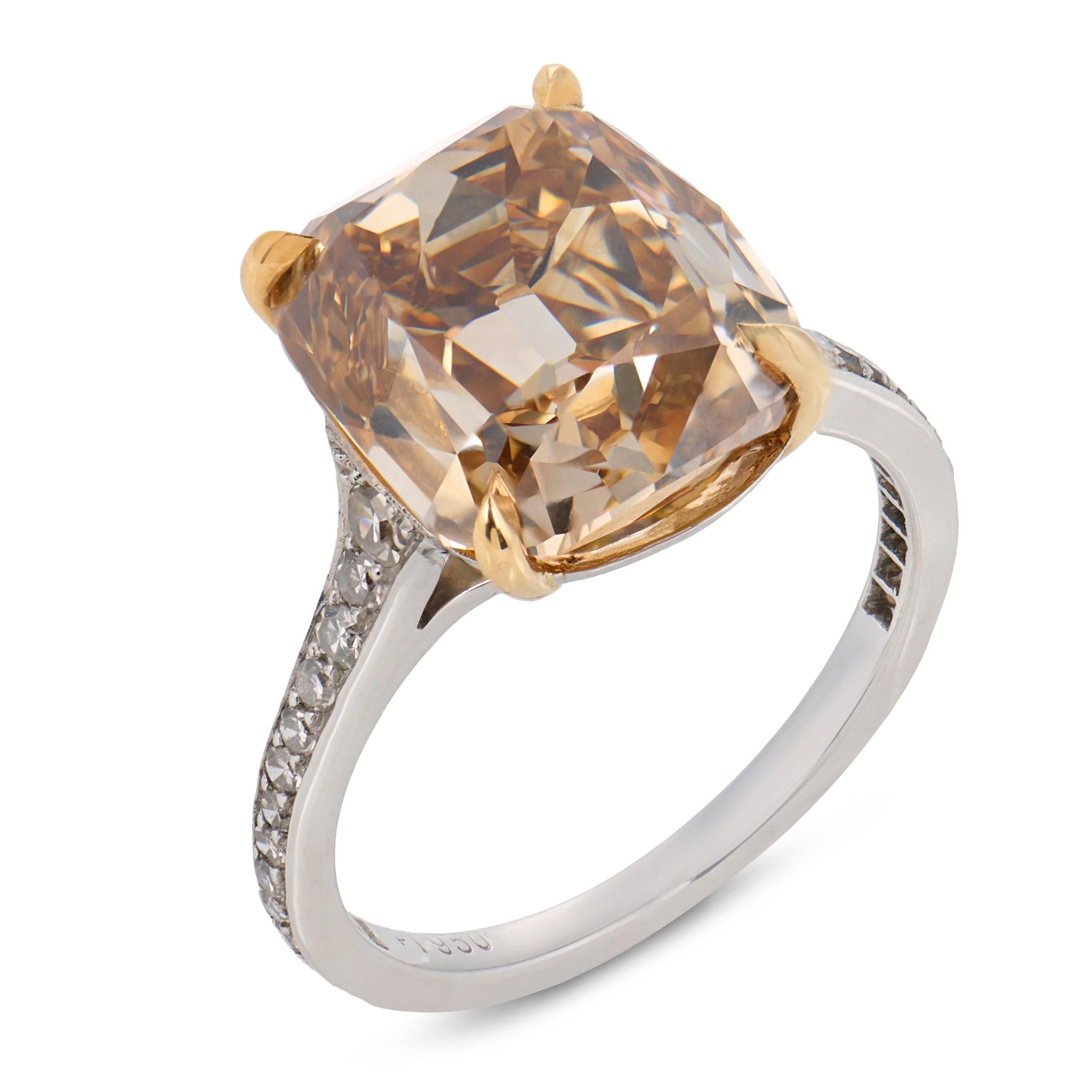 GIA 7.08 carat fancy yellowish brown diamond platinum engagement ring
