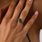 Victorian sapphire diamond 14k yellow gold and silver three stone ring