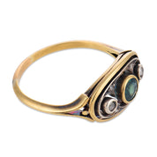 Victorian sapphire diamond 14k yellow gold and silver three stone ring