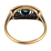 Victorian sapphire diamond 14k yellow gold and silver three stone ring