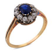 Victorian GIA no heat sapphire diamond 14k yellow gold and silver ring