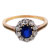 Victorian GIA no heat sapphire diamond 14k yellow gold and silver ring