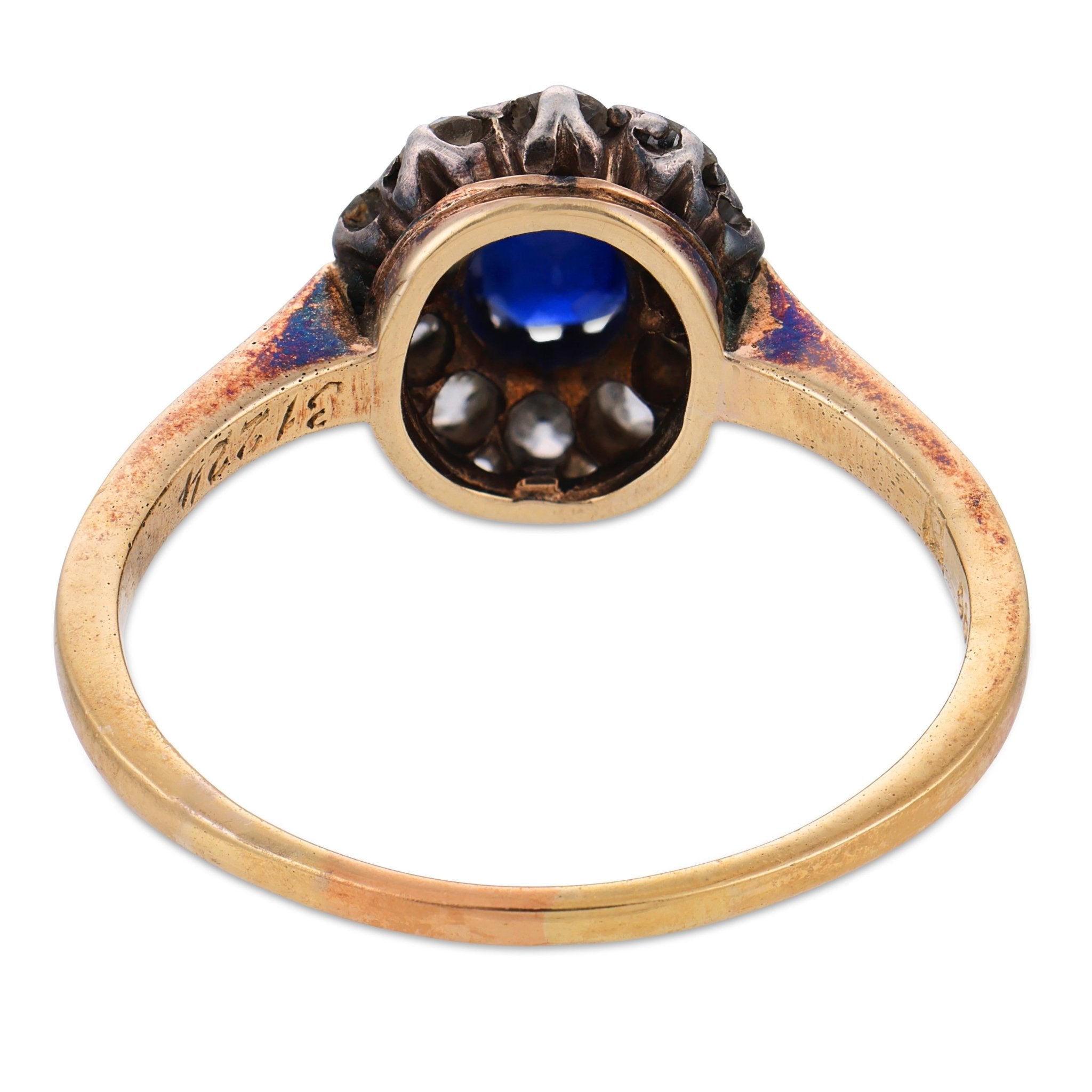 Victorian GIA no heat sapphire diamond 14k yellow gold and silver ring
