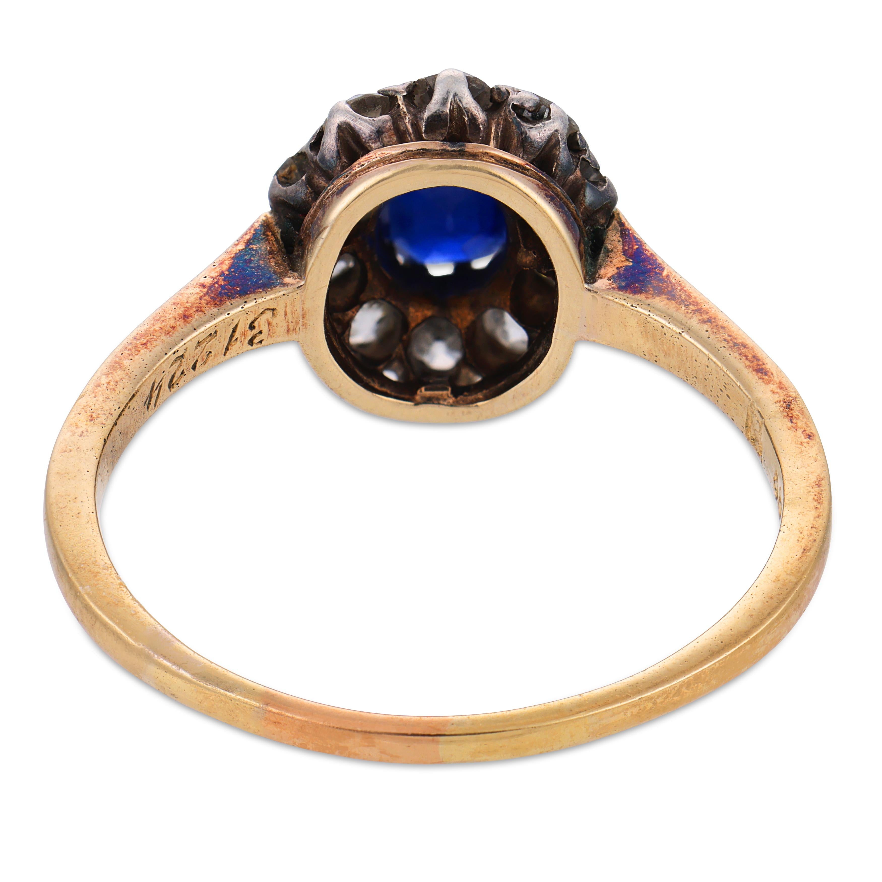 Victorian GIA no heat sapphire diamond 14k yellow gold and silver ring