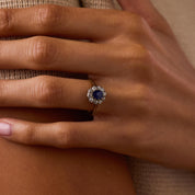 Victorian GIA no heat sapphire diamond 14k yellow gold and silver ring
