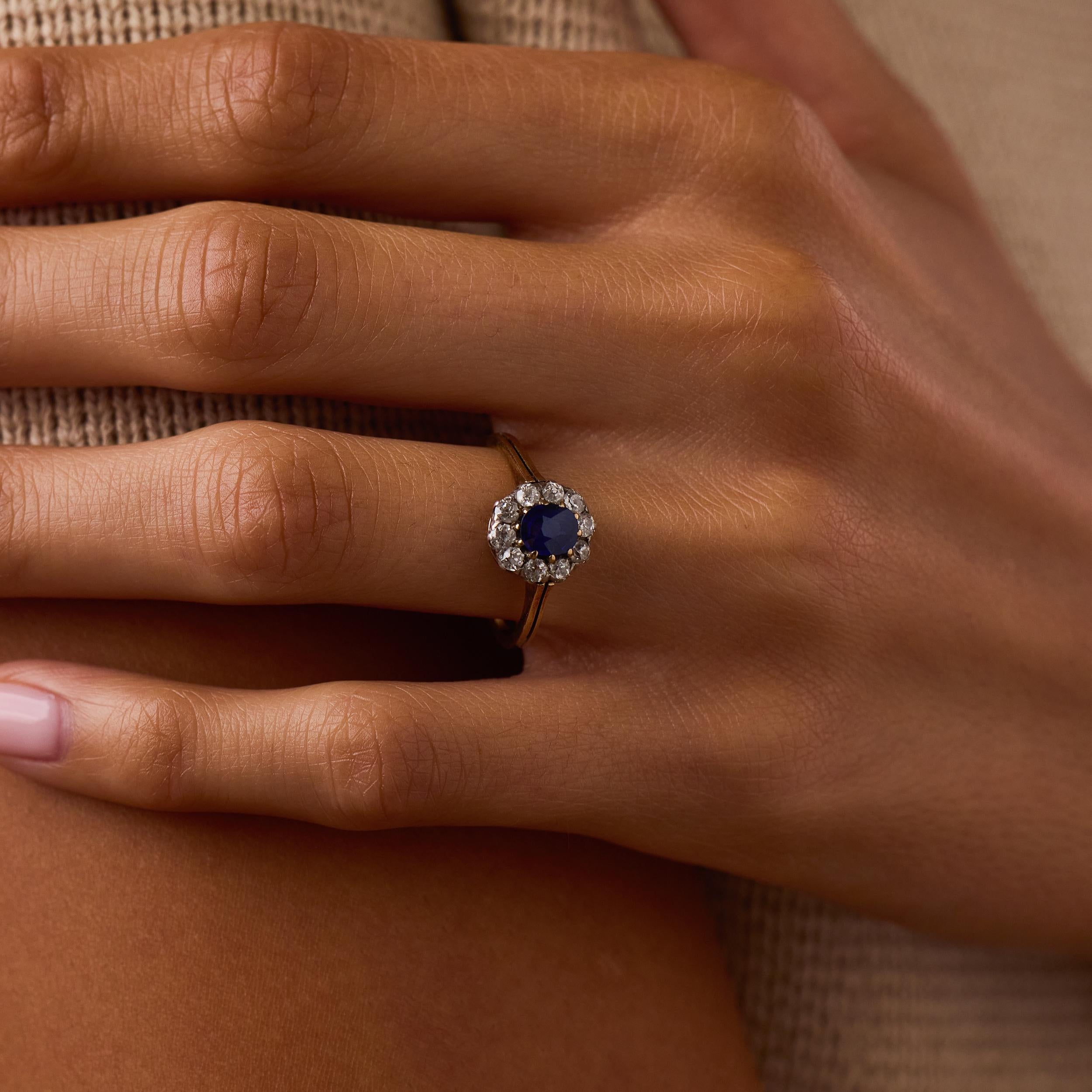Victorian GIA no heat sapphire diamond 14k yellow gold and silver ring