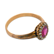 Victorian rubellite diamond 18k yellow gold cluster ring