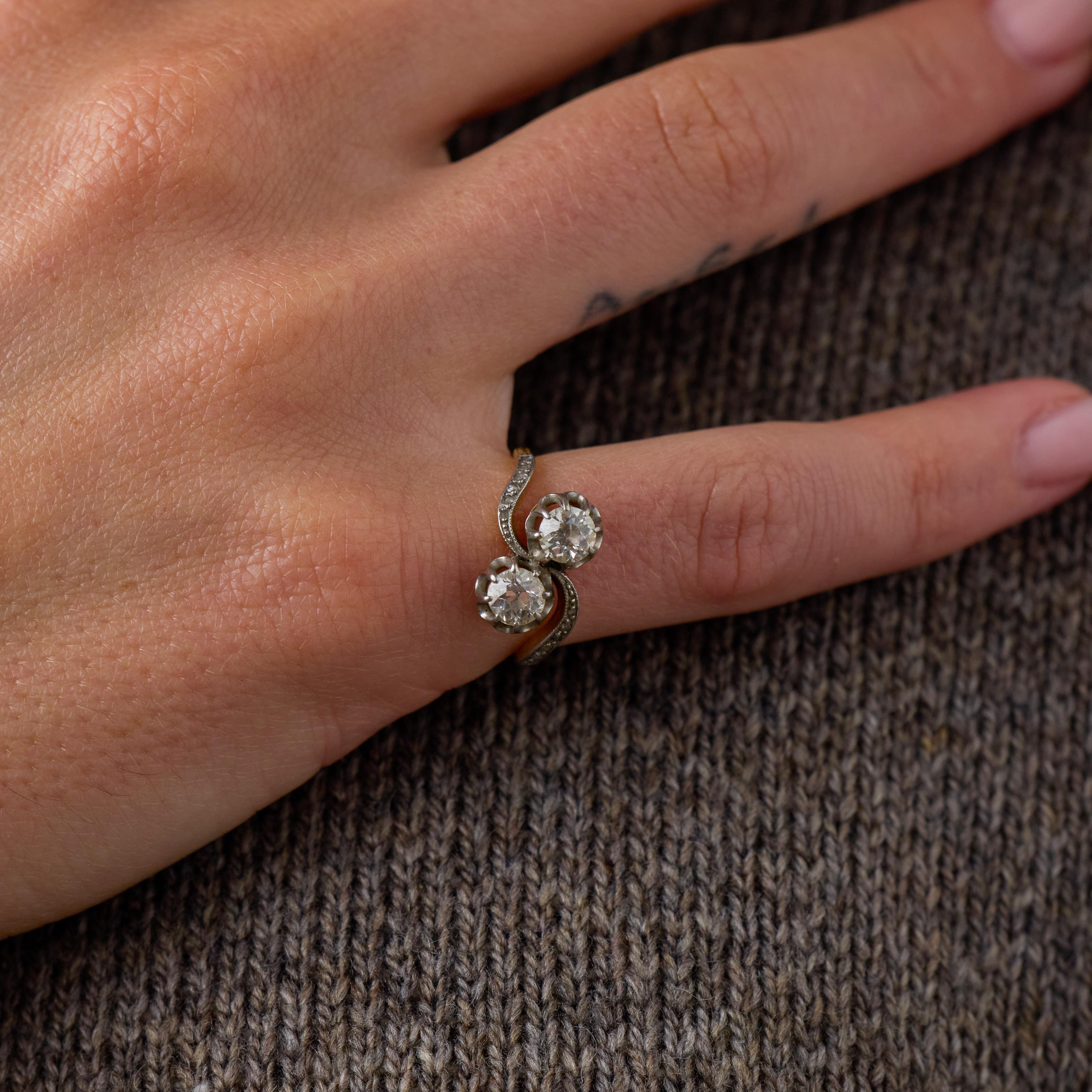 Edwardian diamond 18k yellow gold Toi Et Moi ring