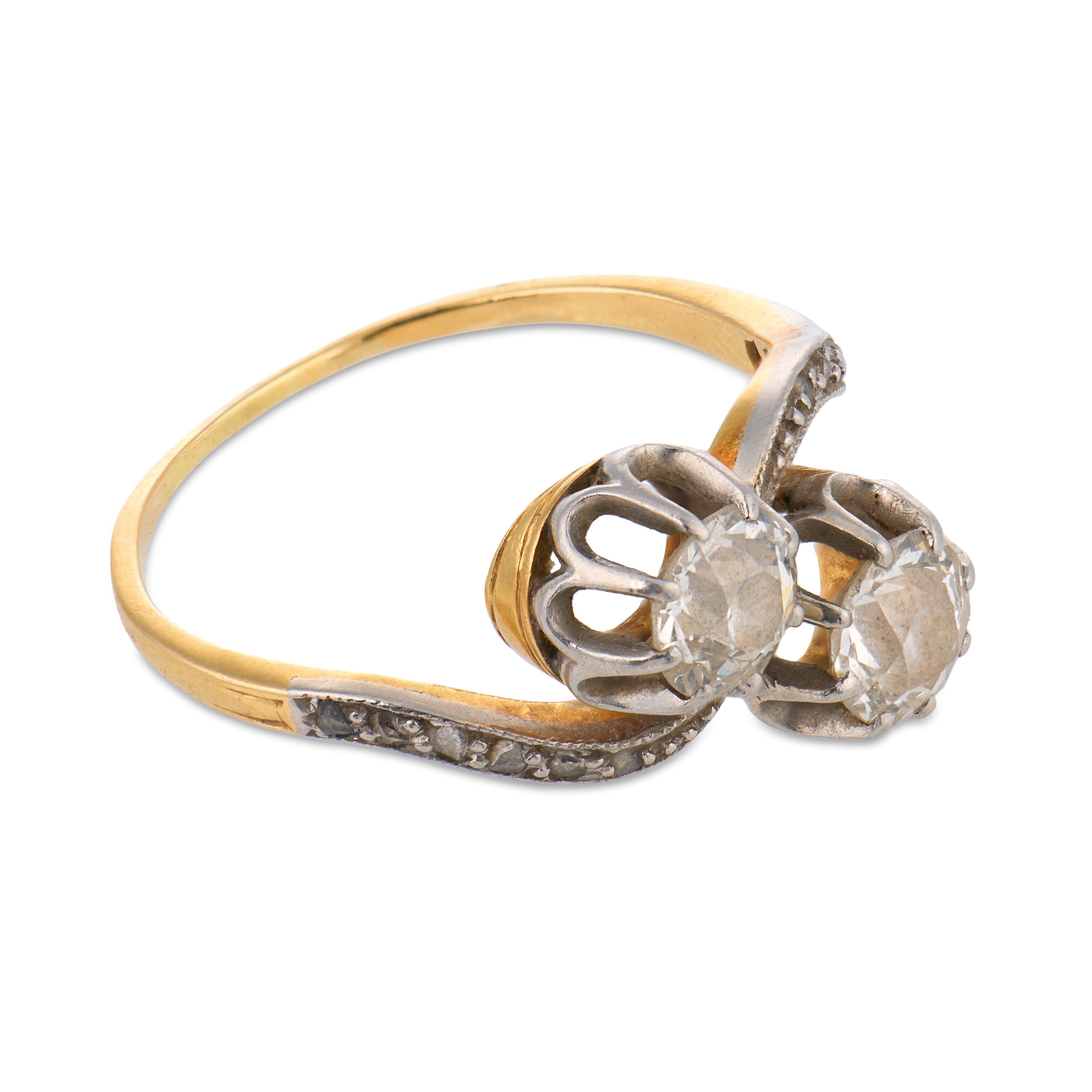 Edwardian diamond 18k yellow gold Toi Et Moi ring