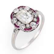 Art Deco GIA 1.00 carat diamond ruby platinum engagement ring