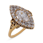 Victorian GIA 1.30 carat diamond 18k yellow gold navette ring