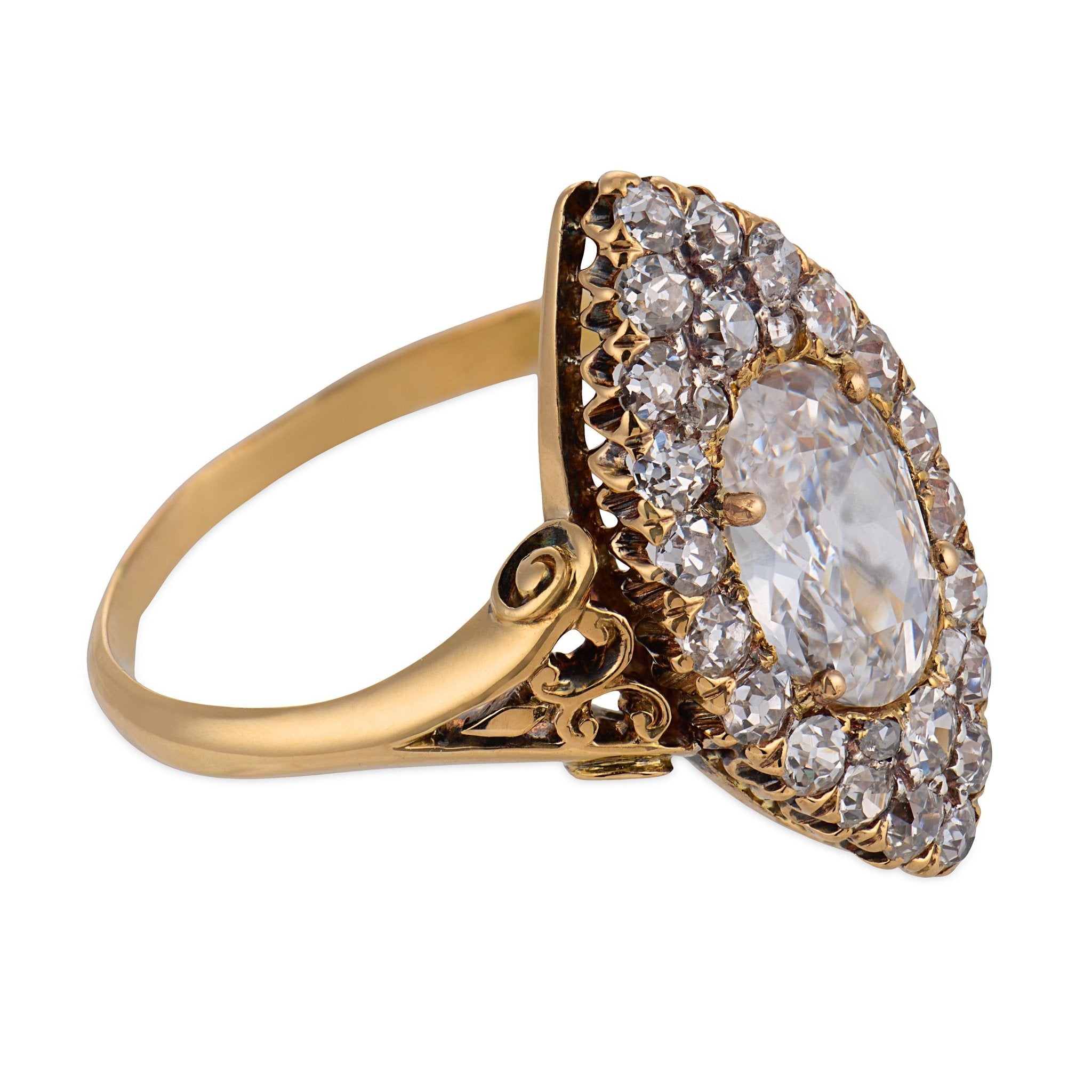 Victorian GIA 1.30 carat diamond 18k yellow gold navette ring