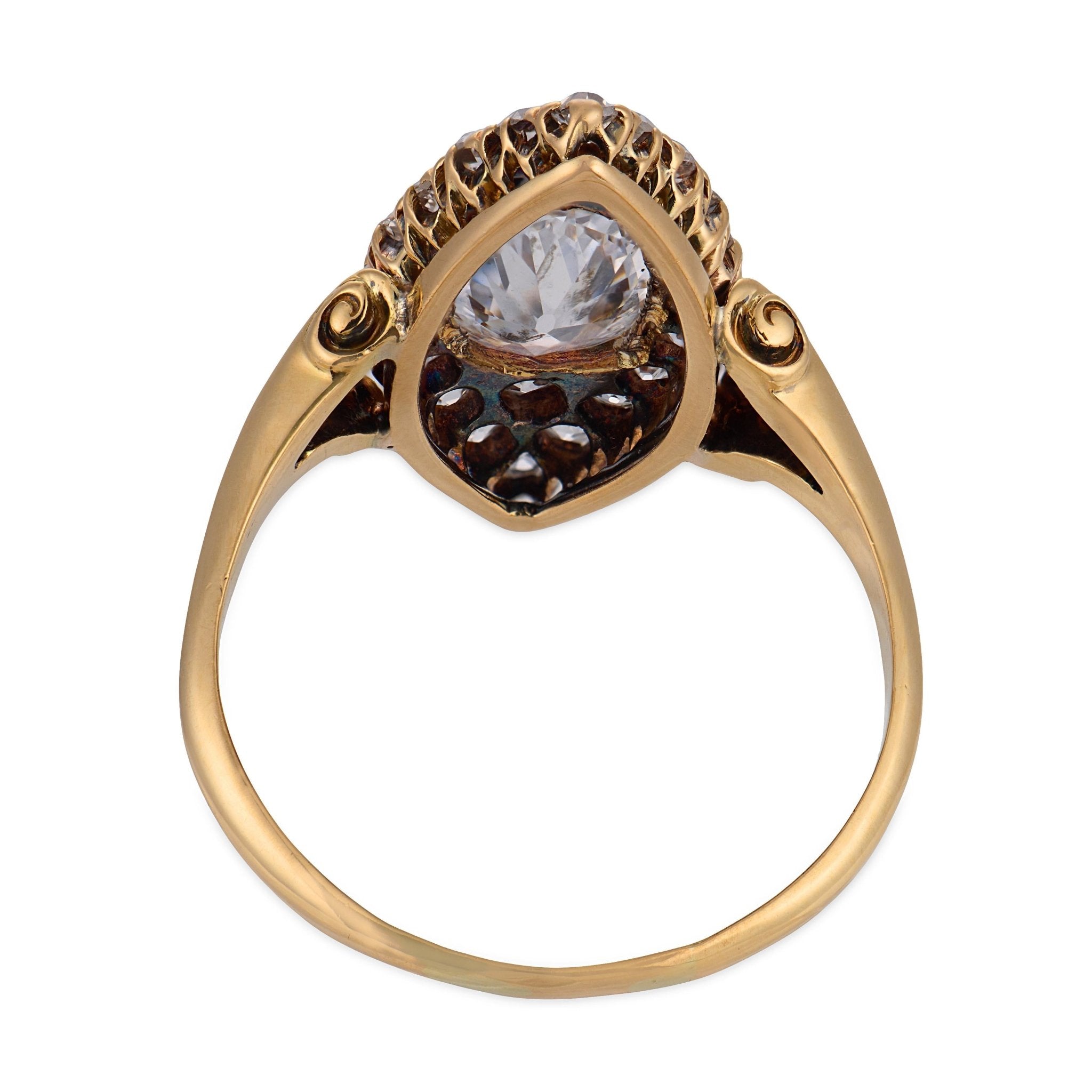 Victorian GIA 1.30 carat diamond 18k yellow gold navette ring