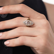 Victorian GIA 1.30 carat diamond 18k yellow gold navette ring