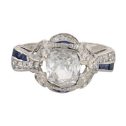 Art Deco GIA 1.18 carat diamond sapphire platinum ring