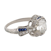 Art Deco GIA 1.18 carat diamond sapphire platinum ring