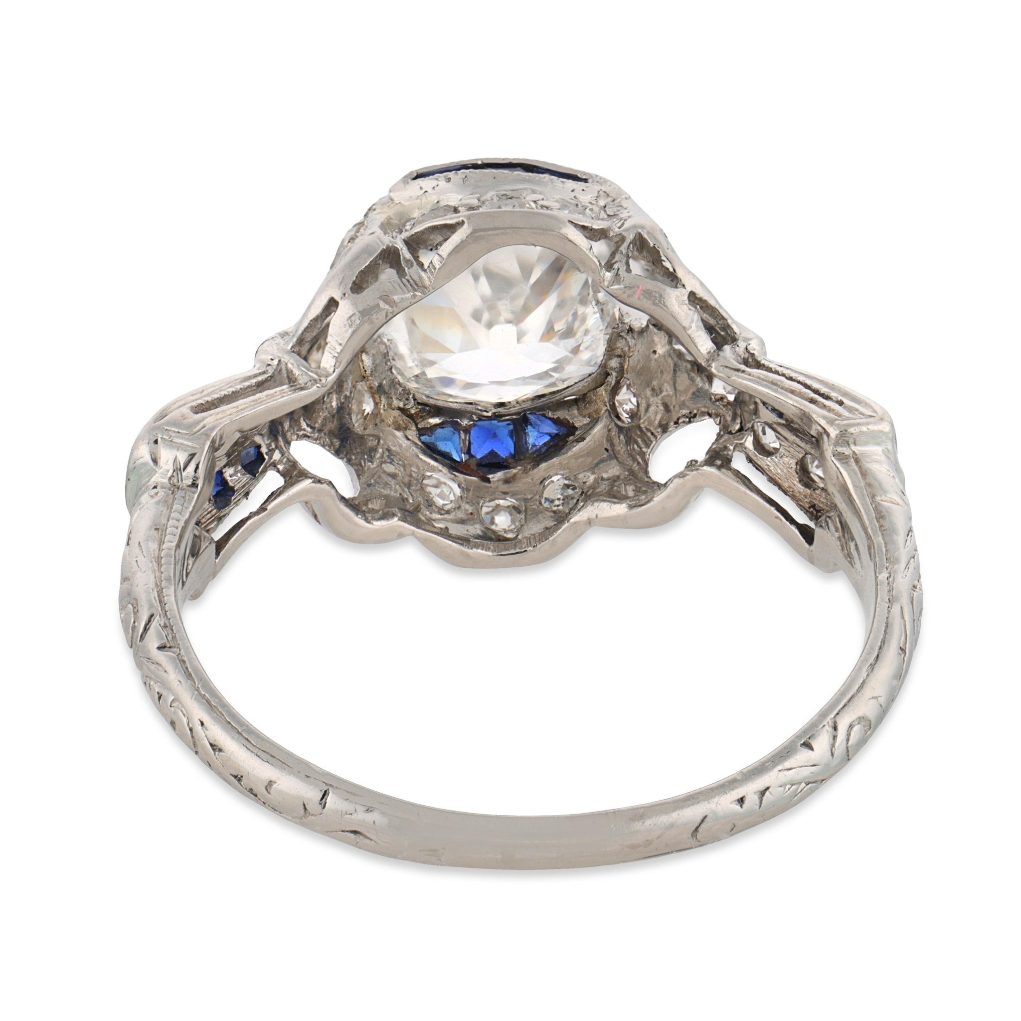 Art Deco GIA 1.18 carat diamond sapphire platinum ring