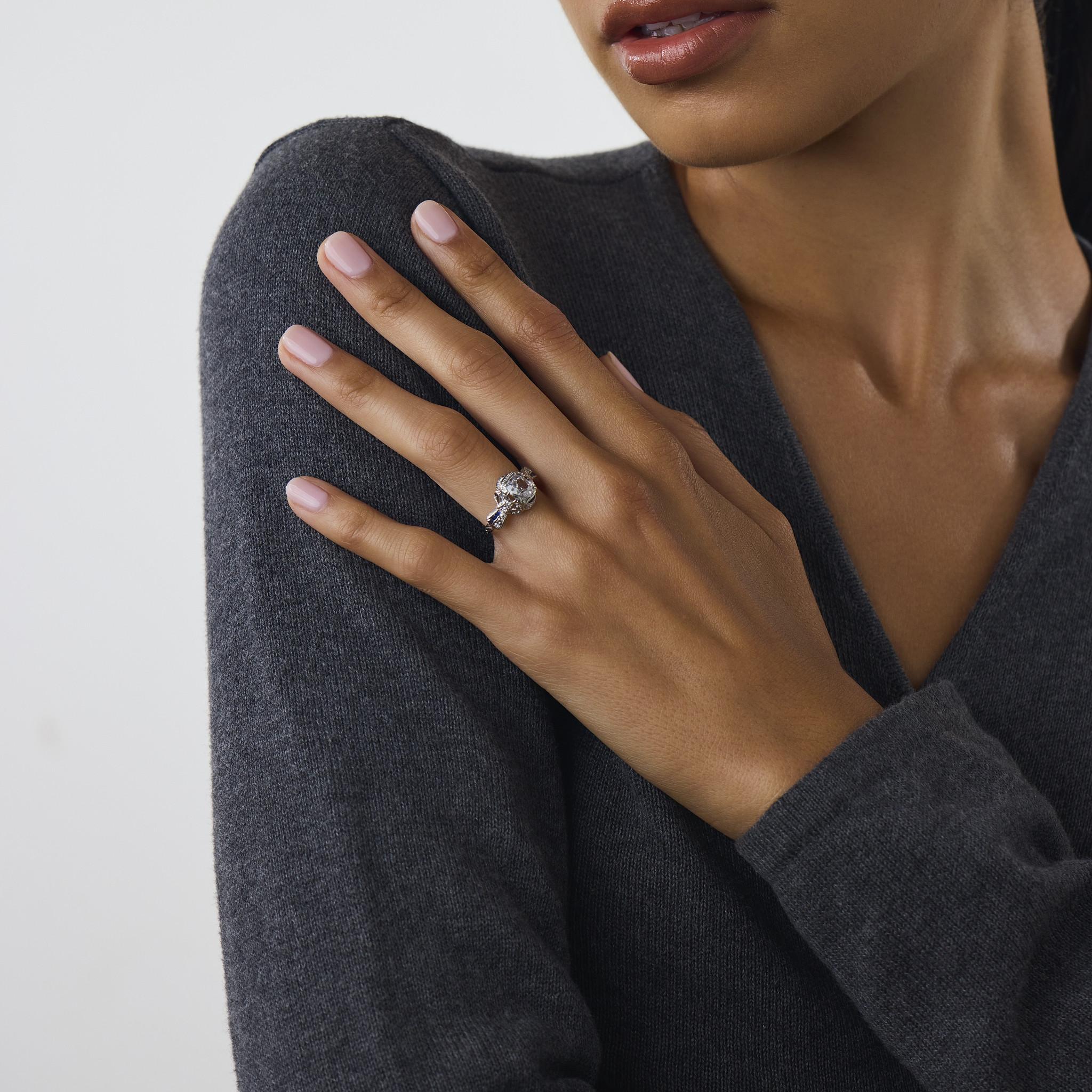 Art Deco GIA 1.18 carat diamond sapphire platinum ring