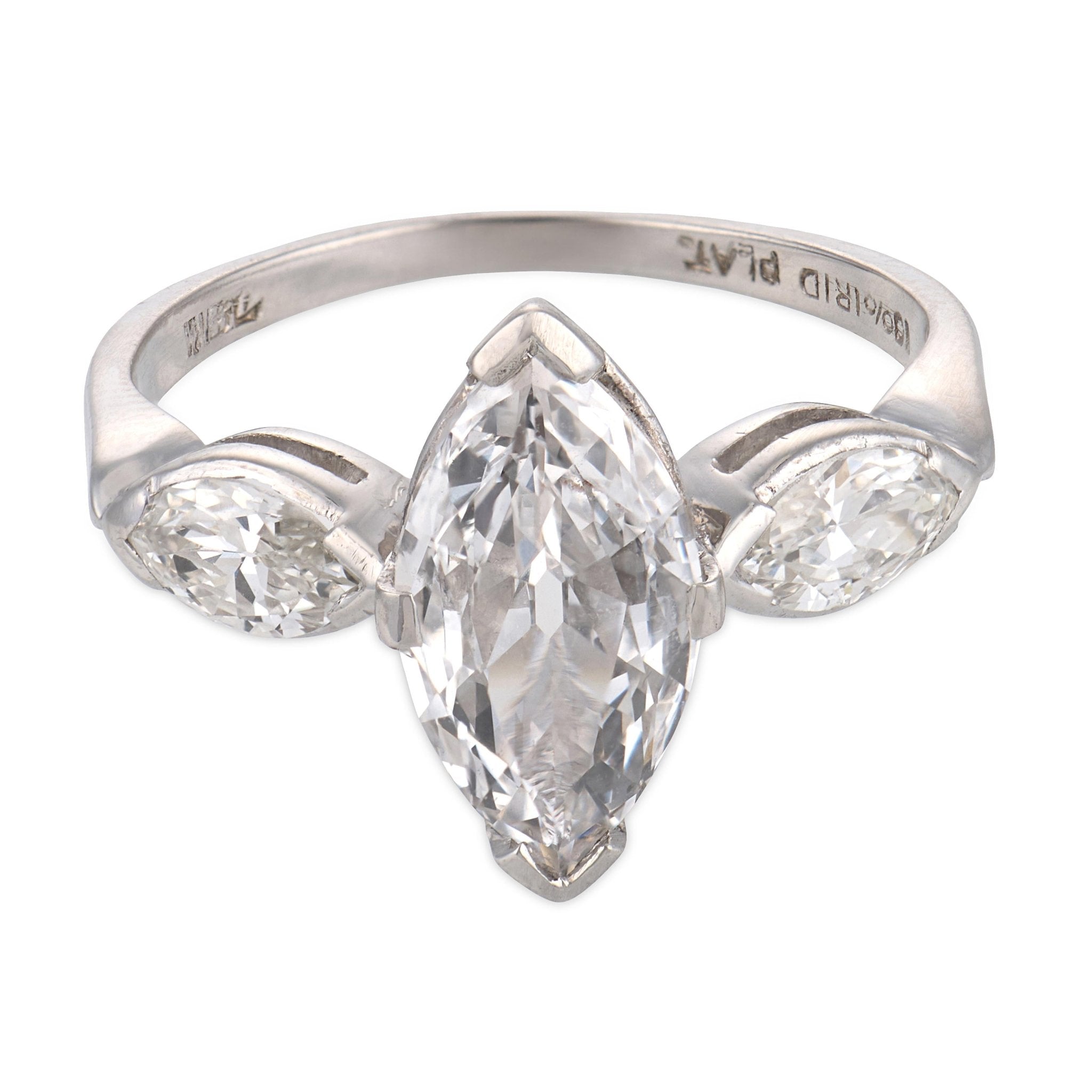 Mid Century GIA 1.15 carat marquise cut diamond platinum engagement ring