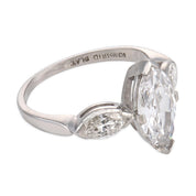 Mid Century GIA 1.15 carat marquise cut diamond platinum engagement ring