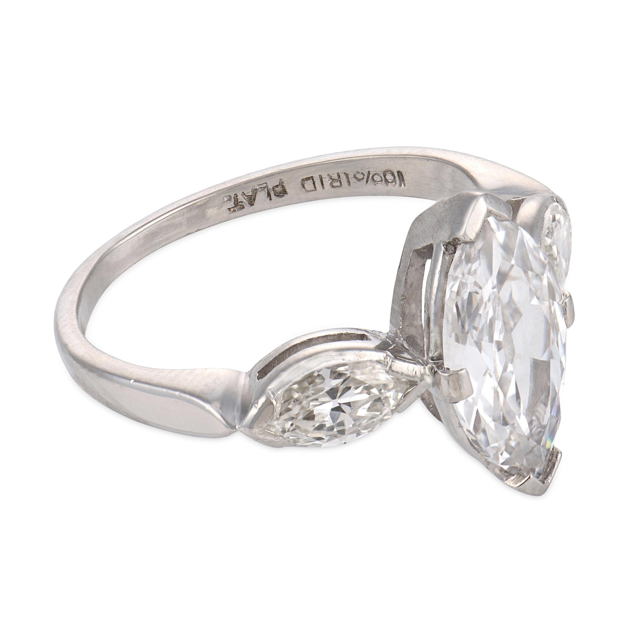 Mid Century GIA 1.15 carat marquise cut diamond platinum engagement ring