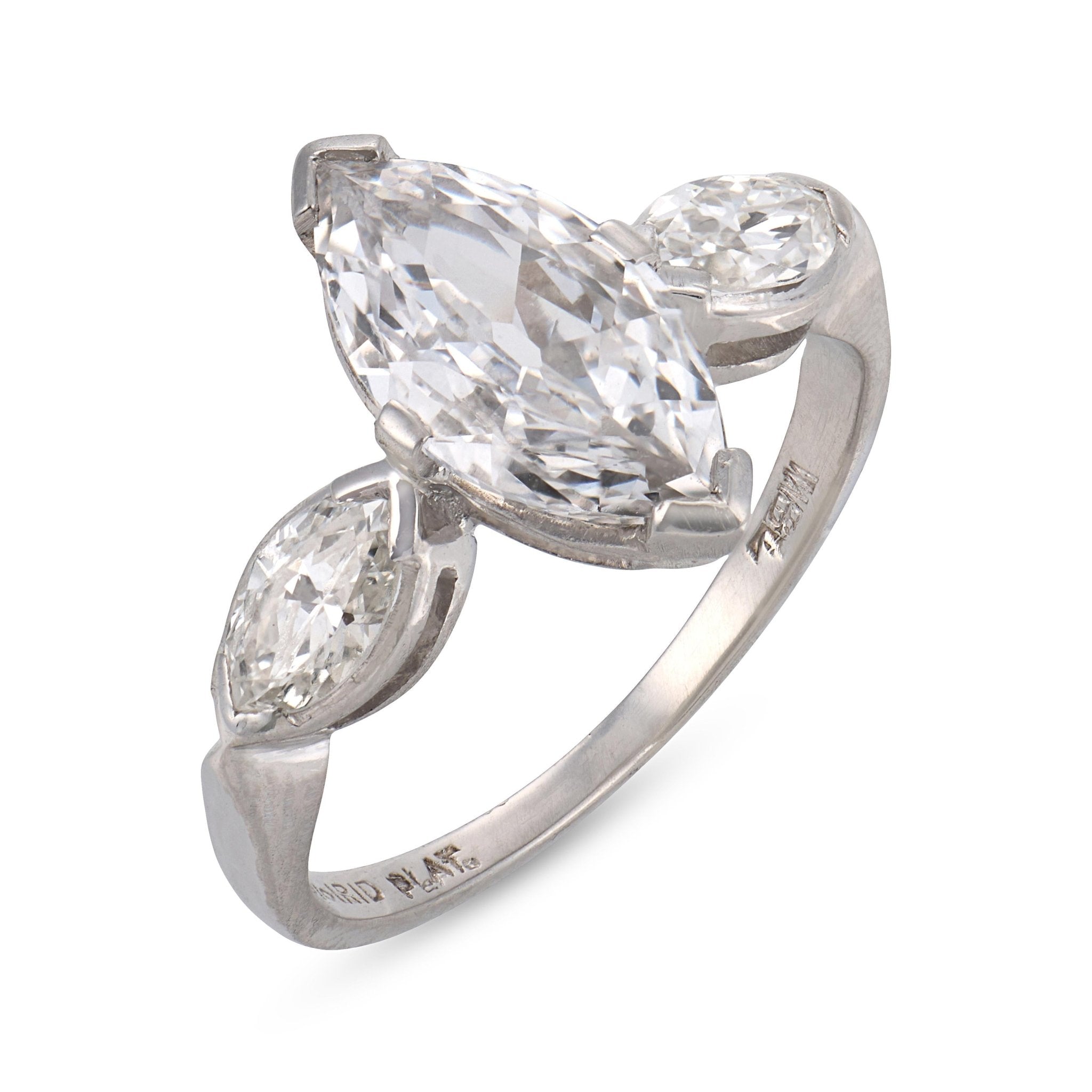 Mid Century GIA 1.15 carat marquise cut diamond platinum engagement ring