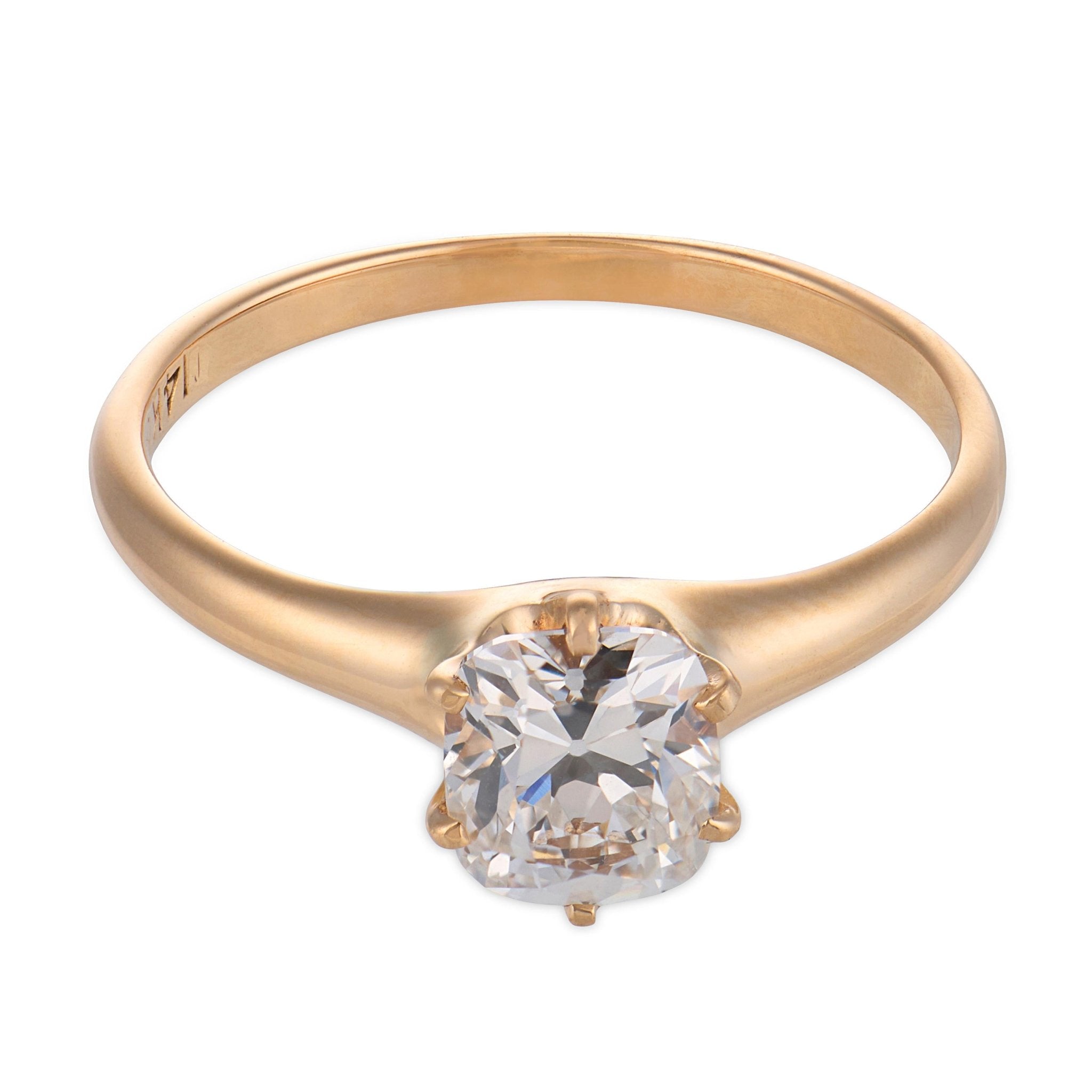 Victorian GIA 0.91 carat diamond 14k yellow gold solitaire engagement ring