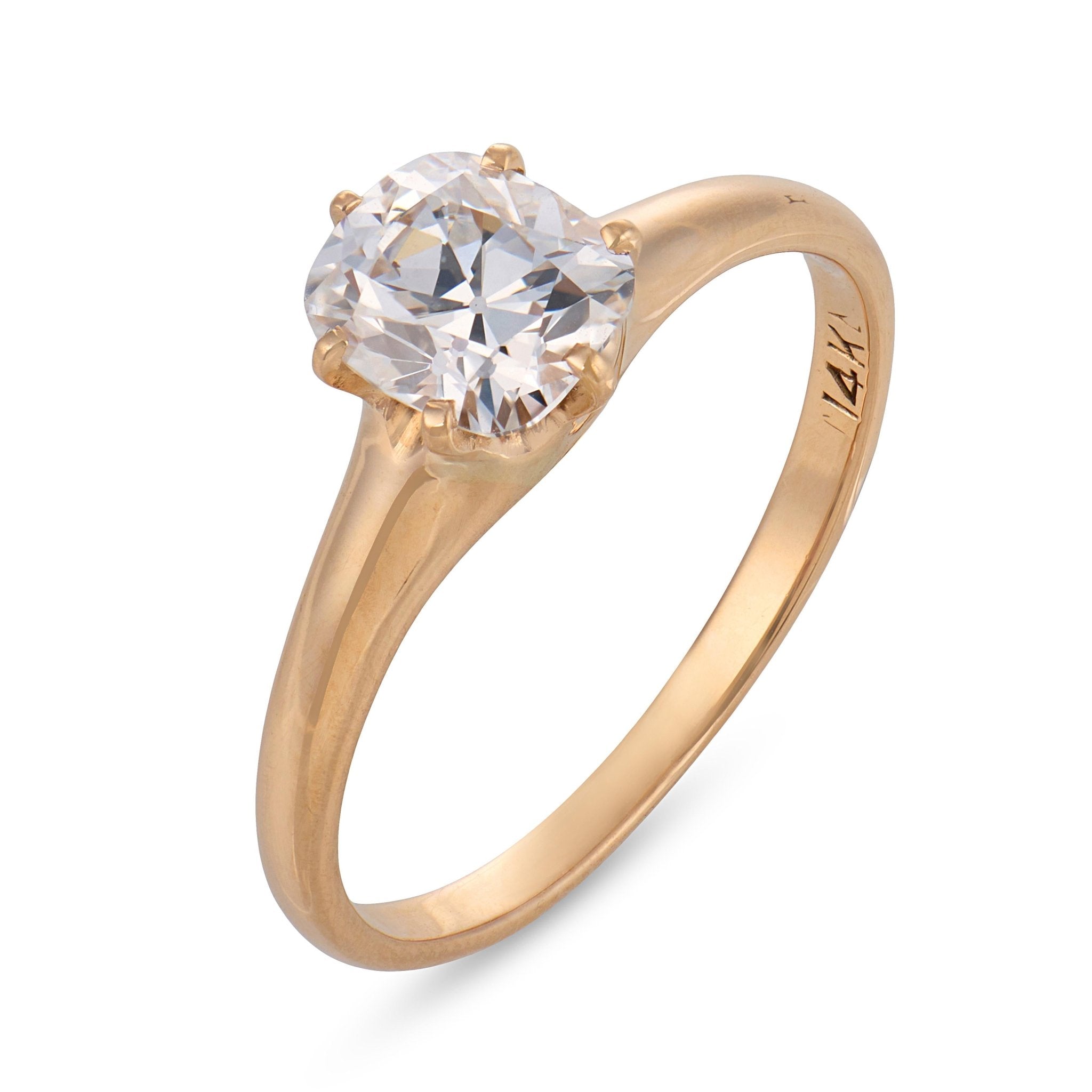 Victorian GIA 0.91 carat diamond 14k yellow gold solitaire engagement ring