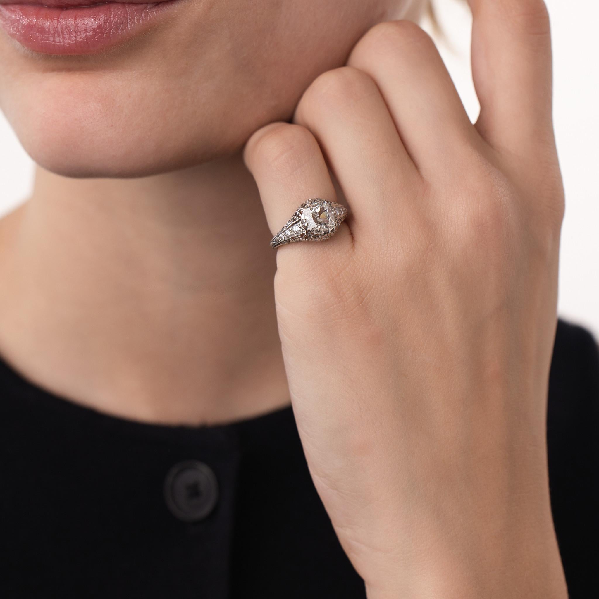 Art Deco GIA 1.21 carat diamond platinum engagement ring