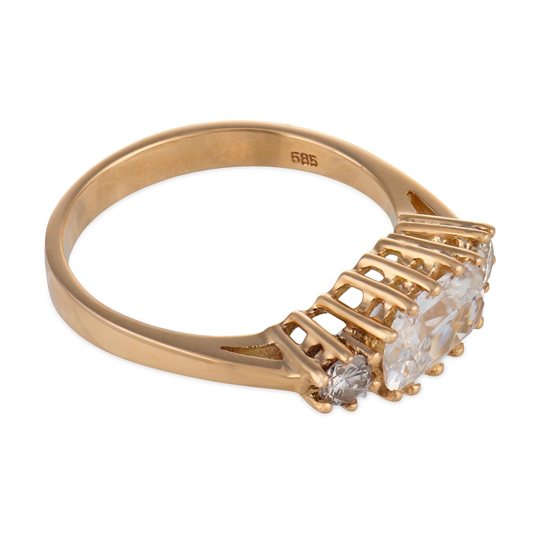 Vintage GIA 1.00 carat diamond 14k yellow gold East West ring
