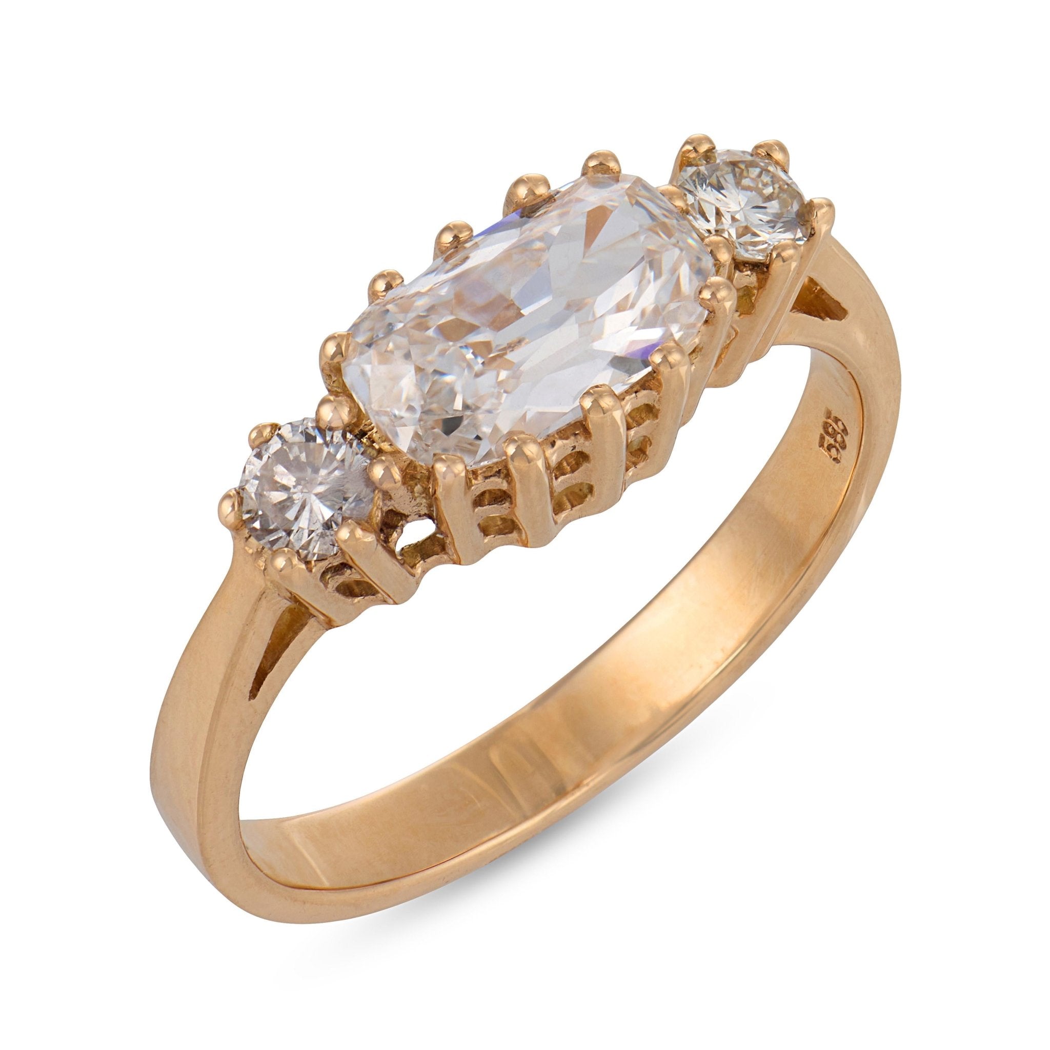 Vintage GIA 1.00 carat diamond 14k yellow gold East West ring