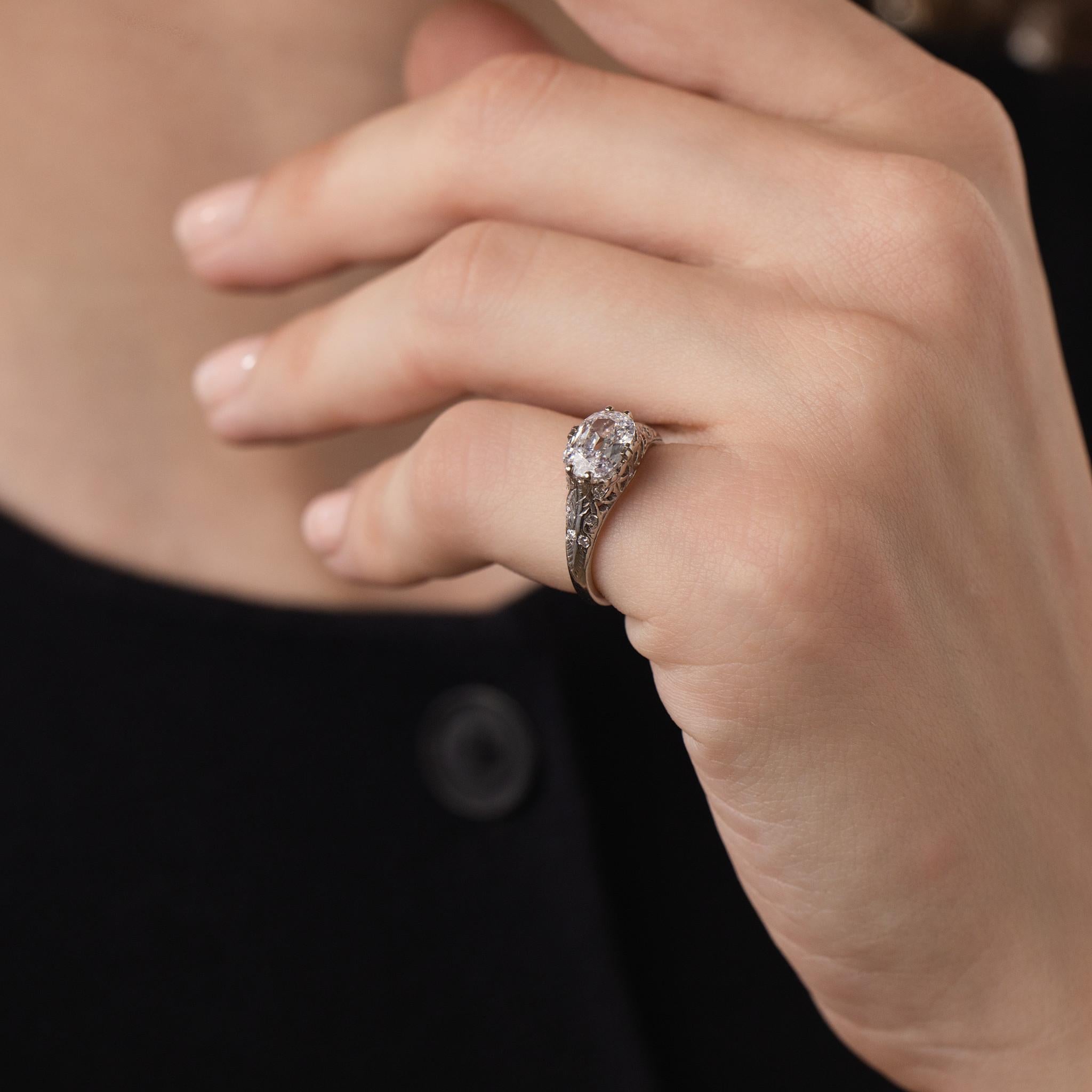 Art Deco GIA 1.10 carat diamond platinum engagement ring
