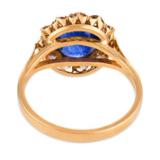 Victorian GIA 2.62 carat Ceylon sapphire diamond 18k yellow gold cluster ring