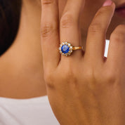 Victorian GIA 2.62 carat Ceylon sapphire diamond 18k yellow gold cluster ring