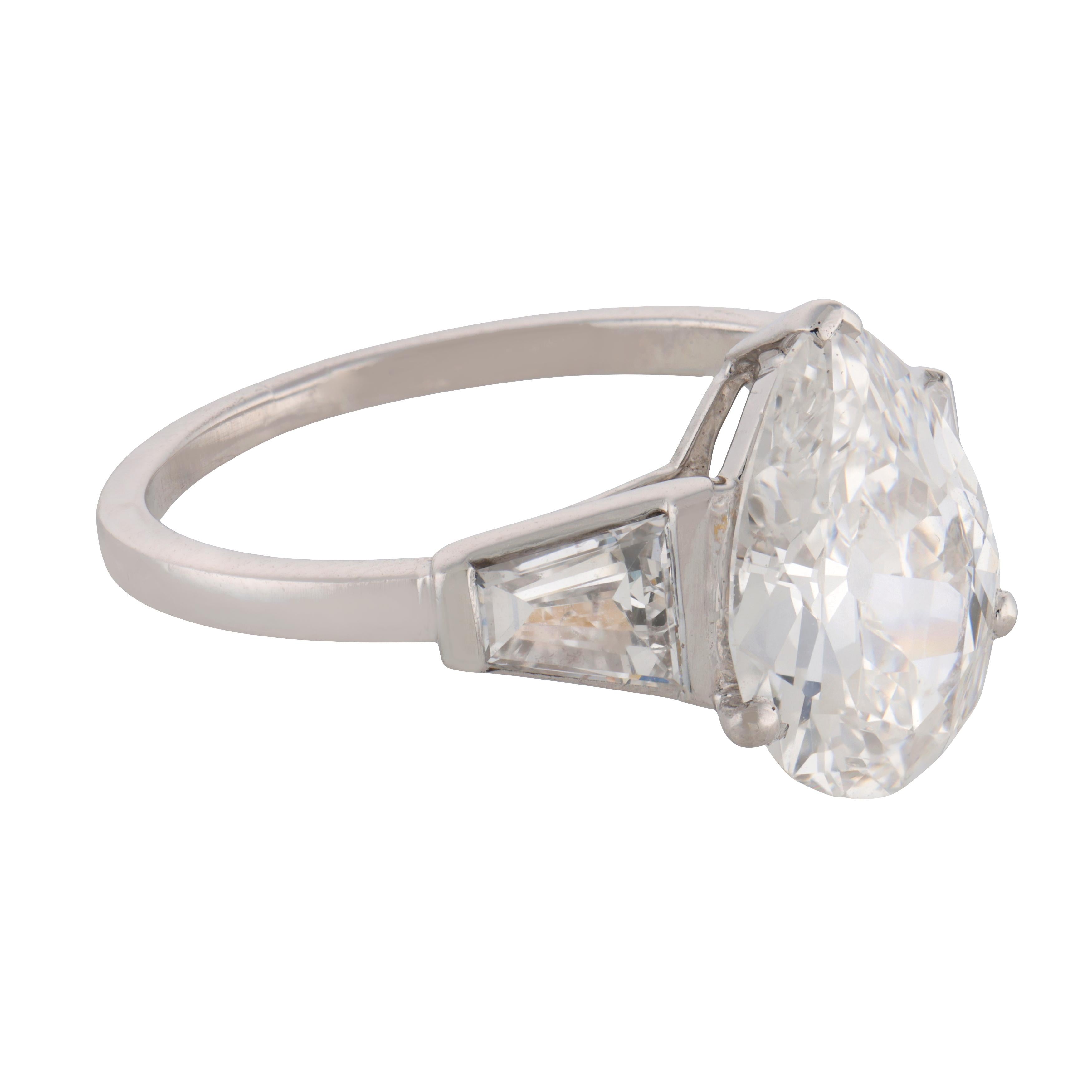 French GIA 2.55 carat antique pear shape diamond platinum engagement ring