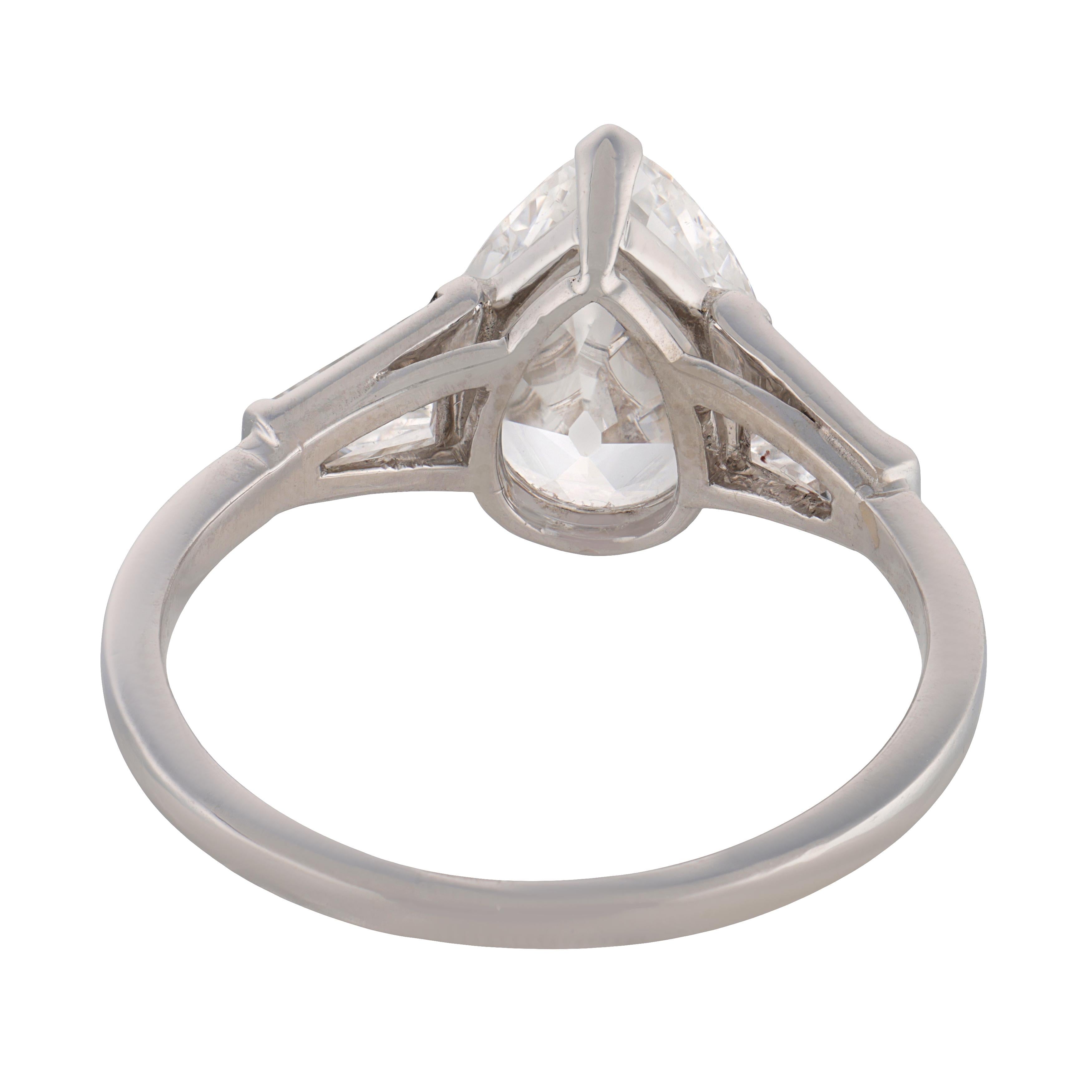 French GIA 2.55 carat antique pear shape diamond platinum engagement ring