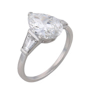 French GIA 2.55 carat antique pear shape diamond platinum engagement ring