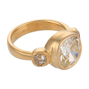 Vintage GIA 3.52 carat old mine cut diamond 18k yellow gold trilogy ring