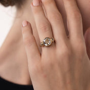 Vintage GIA 3.52 carat old mine cut diamond 18k yellow gold trilogy ring