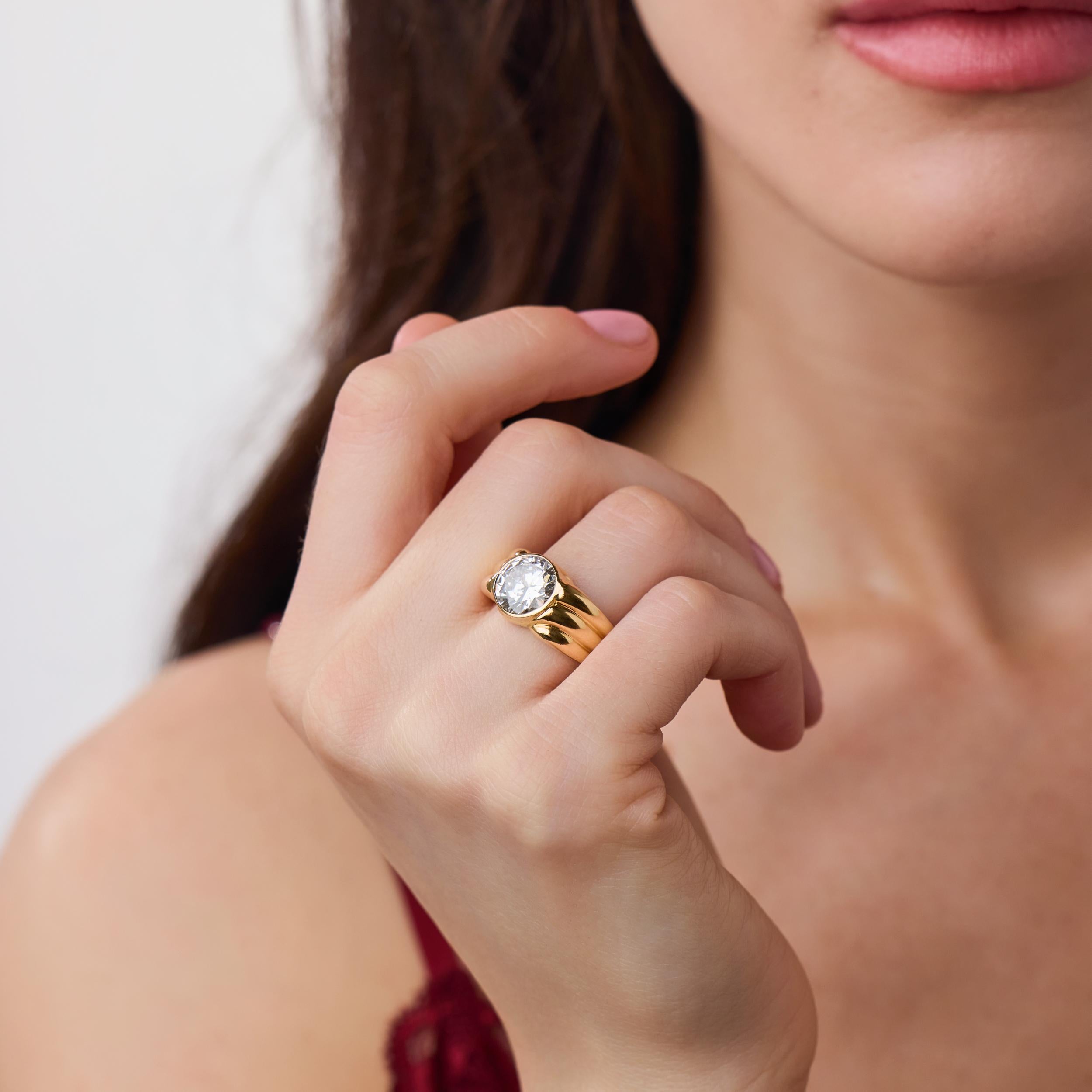 French GIA 2.80 carat diamond 18k yellow gold engagement ring