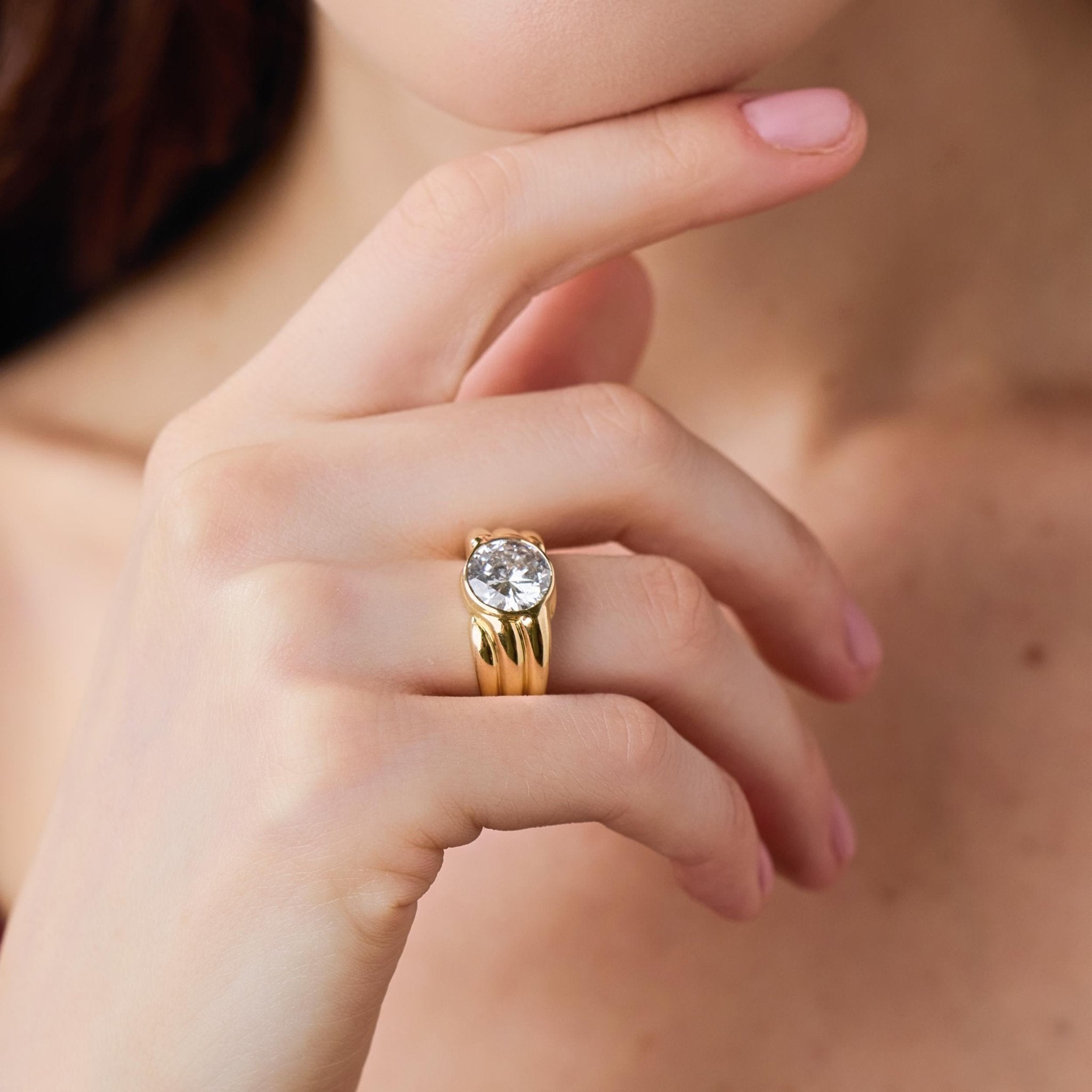 French GIA 2.80 carat diamond 18k yellow gold engagement ring