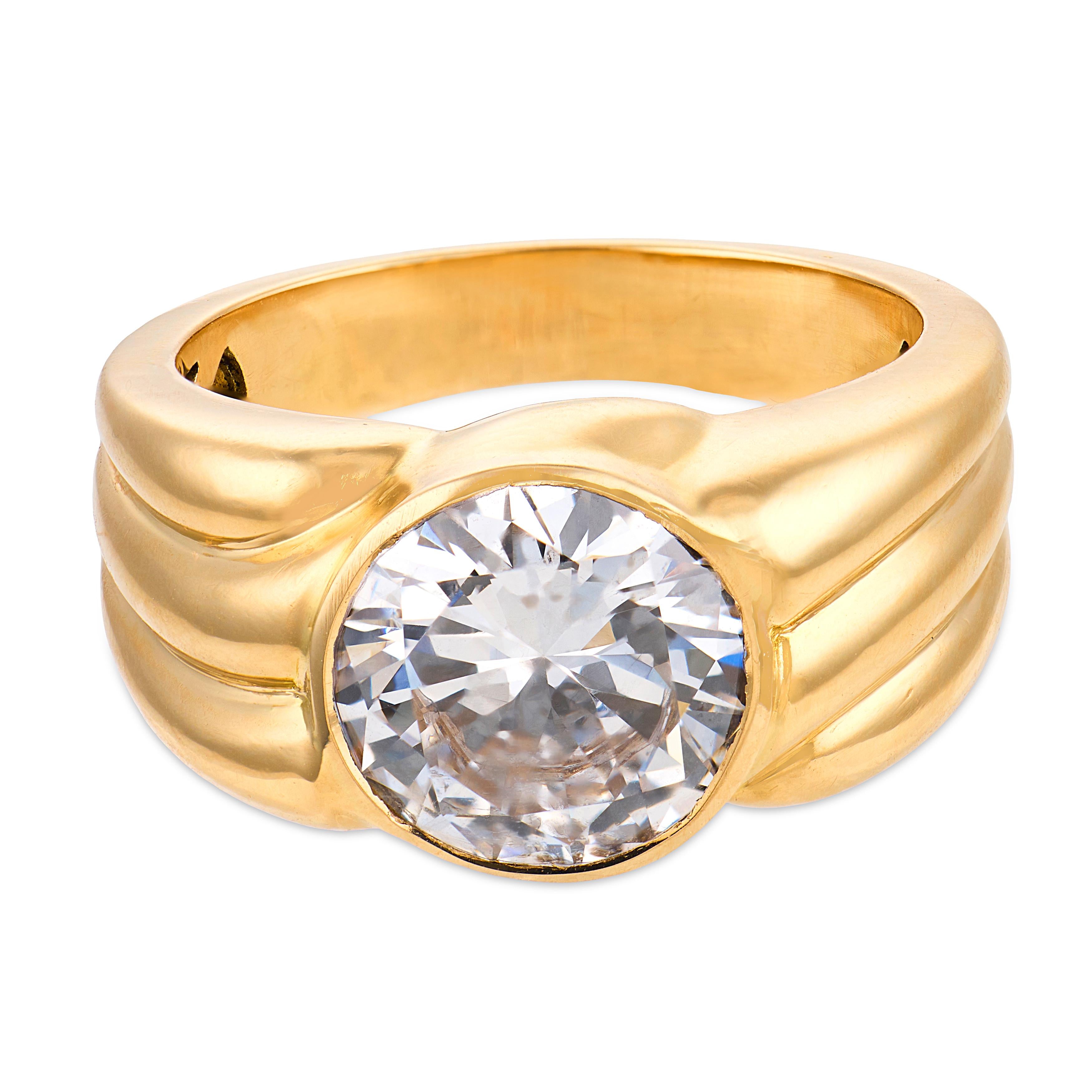 French GIA 2.80 carat diamond 18k yellow gold engagement ring