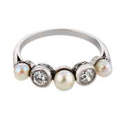 Art Deco pearl diamond platinum band ring