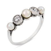 Art Deco pearl diamond platinum band ring