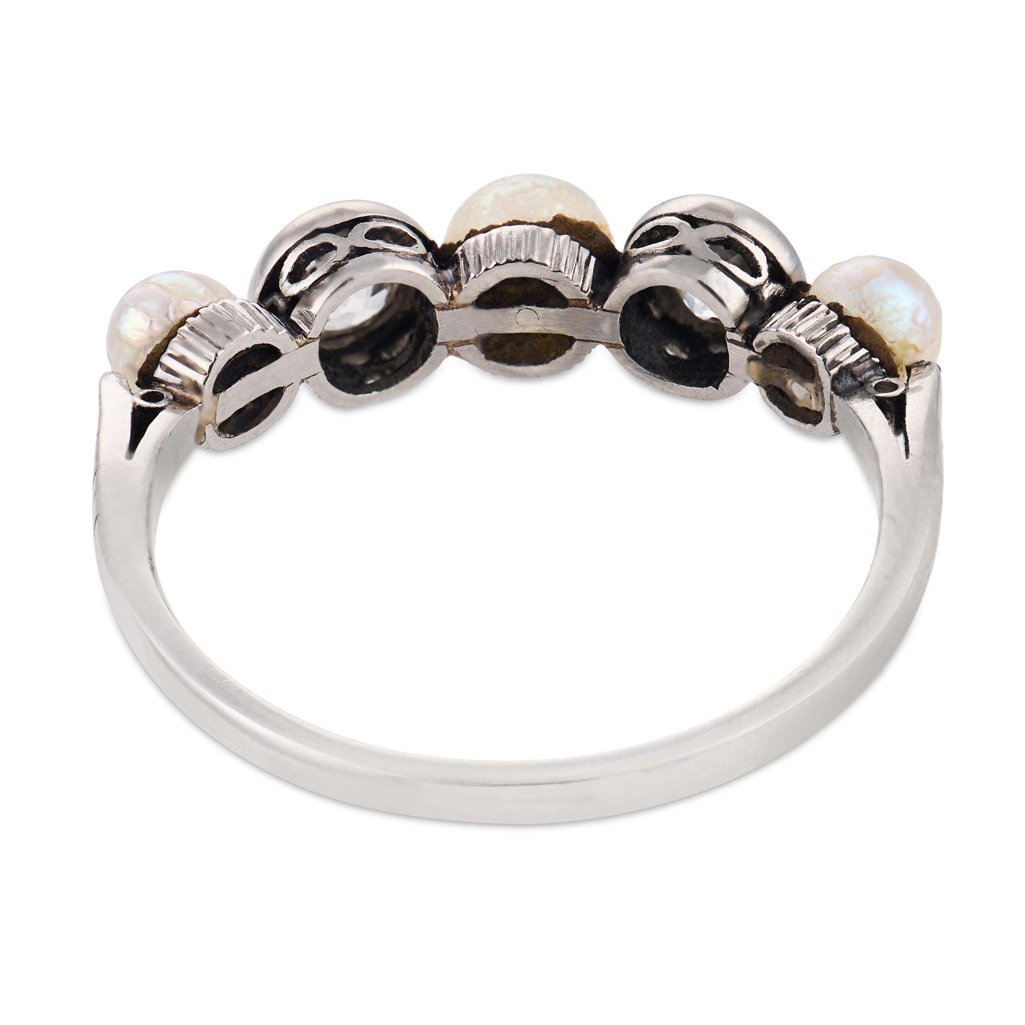 Art Deco pearl diamond platinum band ring