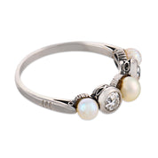 Art Deco pearl diamond platinum band ring