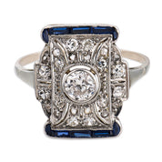 Art Deco diamond sapphire platinum ring