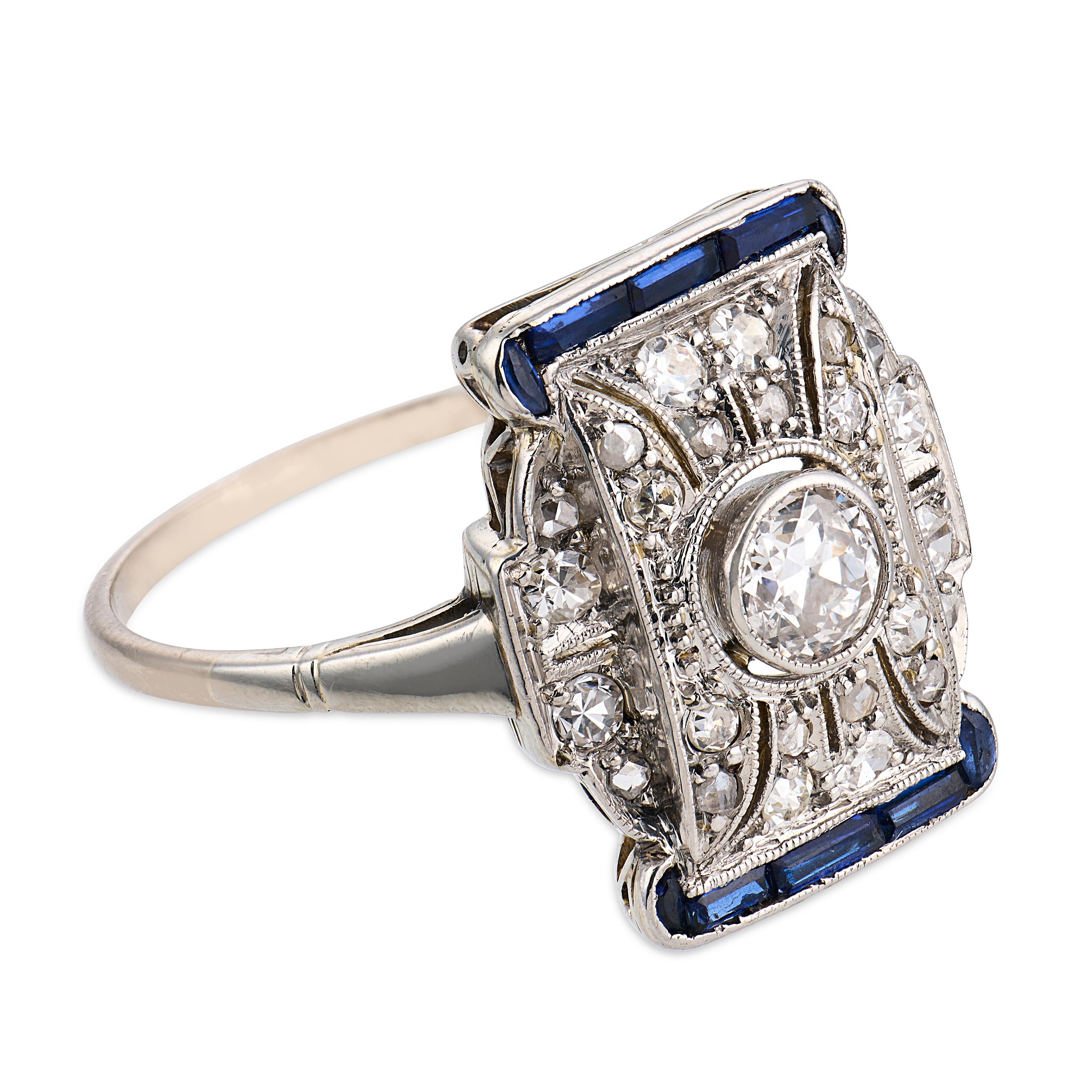 Art Deco diamond sapphire platinum ring